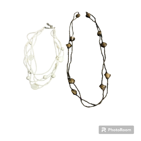 Beaded Necklaces -2. White, Brown. - Picture 7 of 11